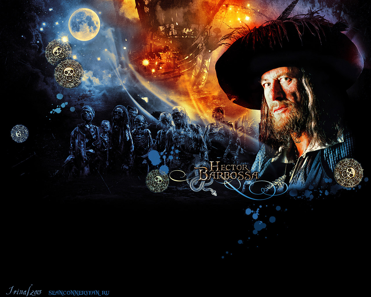   .    (Pirates of the Caribbean. The Curse of the Black Pearl).   (Geoffrey Rush)  Wallpaper