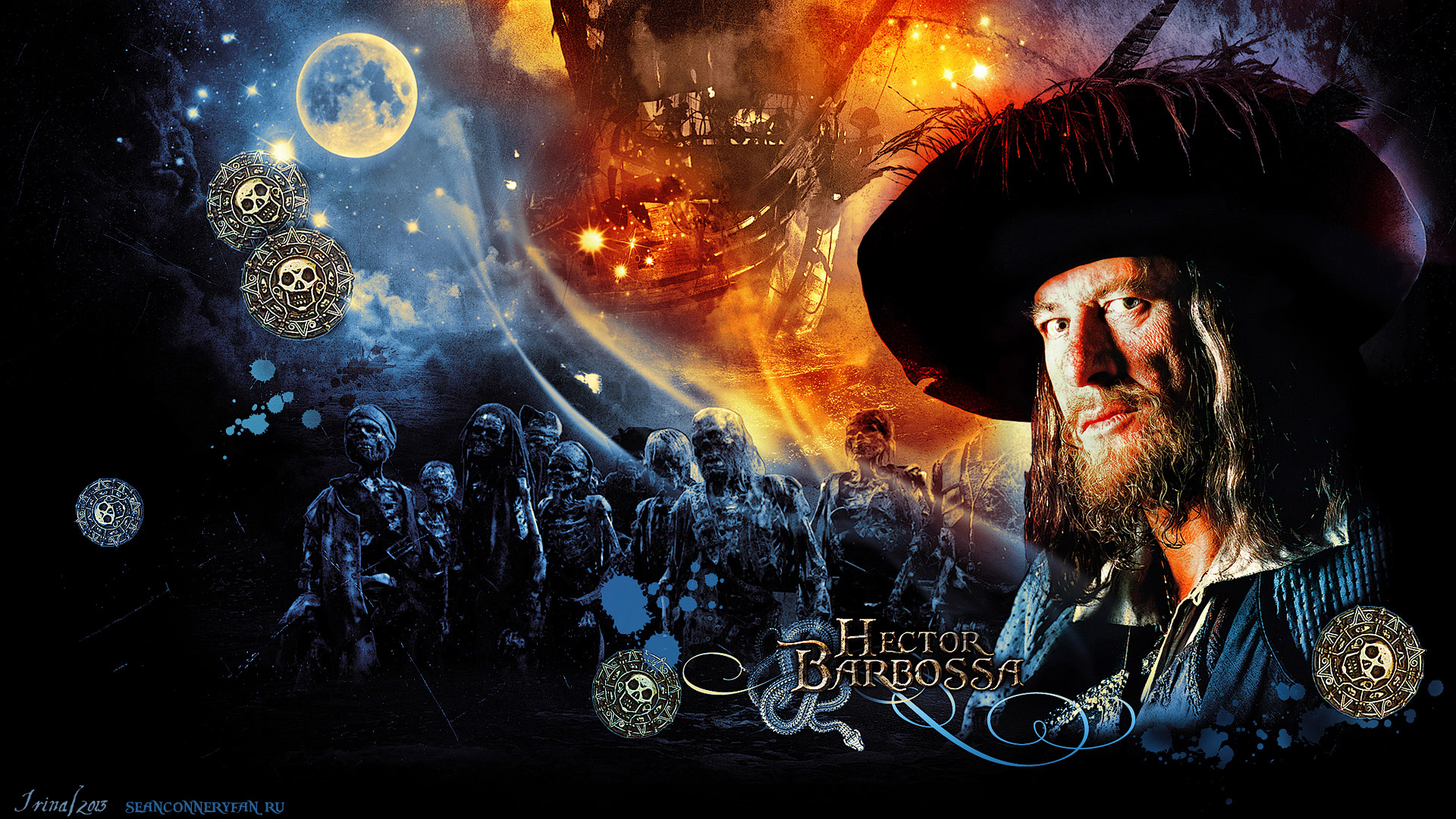   .    (Pirates of the Caribbean. The Curse of the Black Pearl),   (Geoffrey Rush)  Wallpaper