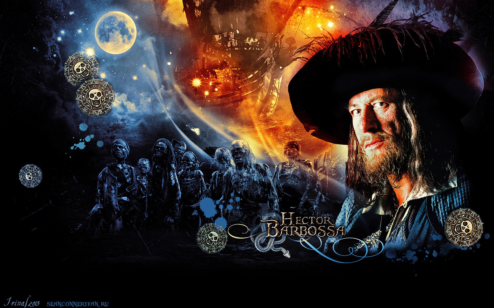   .    (Pirates of the Caribbean. The Curse of the Black Pearl),   (Geoffrey Rush)  Wallpaper