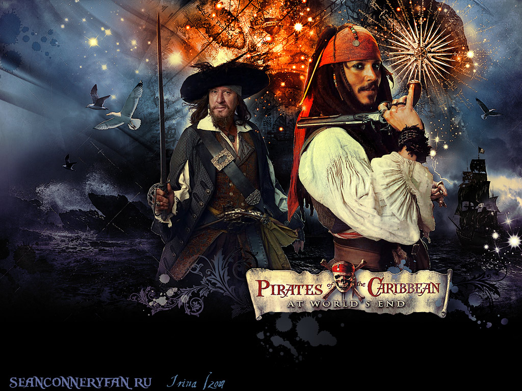   .     (Pirates of the Caribbean: At World's End),   ,  , Jack Sparrow, Hector Barbossa,   (Johnny Depp)  Wallpaper